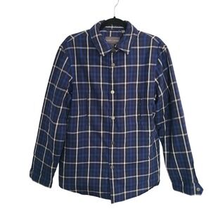 Slate & Stone Mens Plaid Quilted Lined Snap Front Shirt Jacket Blue White Size M